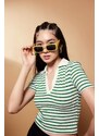 DEFACTO Fitted Polo Neck Striped Short Sleeve T-Shirt