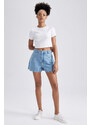 DEFACTO Mom Fit High Waist Cropped Cut High Leg Jean Shorts