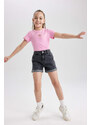 DEFACTO Girl's Mom Fit Flared Detailed Jean Shorts