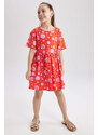 DEFACTO Girl Patterned Short Sleeve Combed Cotton Dress