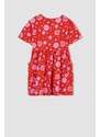 DEFACTO Girl Patterned Short Sleeve Combed Cotton Dress