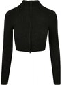 URBAN CLASSICS Ladies Cropped Rib Knit Zip Cardigan - black