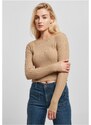 URBAN CLASSICS Ladies Cropped Rib Knit Twisted Back Sweater - unionbeige