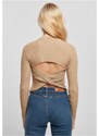 URBAN CLASSICS Ladies Cropped Rib Knit Twisted Back Sweater - unionbeige