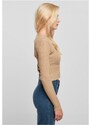 URBAN CLASSICS Ladies Cropped Rib Knit Twisted Back Sweater - unionbeige