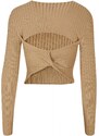 URBAN CLASSICS Ladies Cropped Rib Knit Twisted Back Sweater - unionbeige