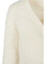 URBAN CLASSICS Ladies Cropped Feather Cardigan - whitesand