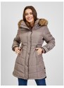 ORSAY Hnědý dámský prošívaný zimní kabát s odepínací kapucí s kožíškem 34
