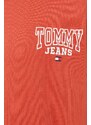 Bavlněná mikina Tommy Jeans pánská, oranžová barva, s potiskem