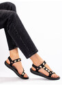 SHELOVET BLACK SANDALS WITH SHELLS