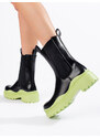 Vysoké boty štibletky na silné platformě Shelovet černo-zelené