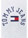 Mikina Tommy Jeans pánská, šedá barva, s kapucí, s aplikací
