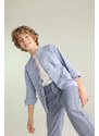 DEFACTO Boy Stand Collar Cotton Long Sleeve Shirt