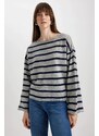 DEFACTO Relax Fit Crew Neck Striped Sweater