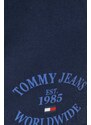 Bavlněné šortky Tommy Jeans tmavomodrá barva, s potiskem, high waist