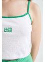 DEFACTO Fitted Strappy Minimal Slogan Print Crop Vest
