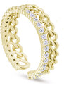 Biju Pozlacený dámský prsten 14k zlatem - nastavitelný, pletený s čirým pásem zirkonů 4000339