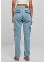URBAN CLASSICS Ladies Organic Stretch Denim Cargo Pants - clearblue bleached