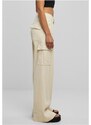 URBAN CLASSICS Ladies High Waist Wide Leg Twill Cargo Pants - whitesand