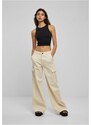 URBAN CLASSICS Ladies High Waist Wide Leg Twill Cargo Pants - whitesand