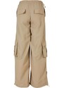 URBAN CLASSICS Ladies Wide Crinkle Nylon Cargo Pants - concrete