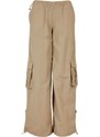 URBAN CLASSICS Ladies Wide Crinkle Nylon Cargo Pants - concrete