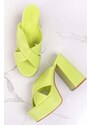 Ideal Neonově zelené pantofle na hrubém podpatku Indy