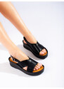 W. POTOCKI Zajímavé dámské sandály černé na klínku