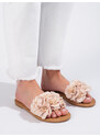Beige women's slippers with Shelvt flowers