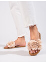 Beige women's slippers with Shelvt flowers