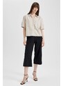 DEFACTO Short Wide Leg High Waist Wide Leg Linen Blend Capri