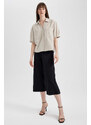 DEFACTO Short Wide Leg High Waist Wide Leg Linen Blend Capri