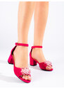 W. POTOCKI Krásné dámské růžové sandály na širokém podpatku