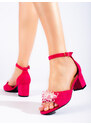W. POTOCKI Krásné dámské růžové sandály na širokém podpatku