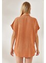 Olalook Women's Salmon Bat Oversize Linen Shirt