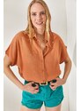 Olalook Women's Salmon Bat Oversize Linen Shirt