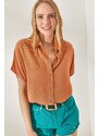 Olalook Women's Salmon Bat Oversize Linen Shirt