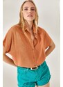 Olalook Women's Salmon Bat Oversize Linen Shirt