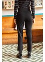 Olalook Dámské černé přední prošívané kalhoty Lycra Cigarette Fit