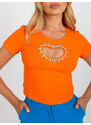 Fashionhunters Krátké oranžové tričko s kamínkovou aplikací