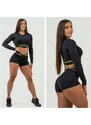 NEBBIA - Crop top s dlouhým rukávem na cvičení 839 (black-gold)