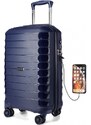 KONO Cestovní kufr - malý s nabíjecím USB portem a TSA zámkem, modrý