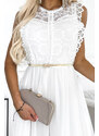 NUMOCO Bílé šaty s krajkou a zlatým páskem NATALIA Bílá