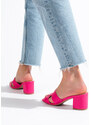 PK Krásné dámské růžové nazouváky na širokém podpatku