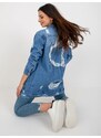 Fashionhunters Modrá dlouhá džínová bunda s potiskem