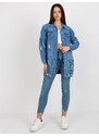 BASIC DŽÍNOVÁ DLOUHÁ BUNDA S POTISKEM -BLUE Denim vzor