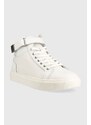 Kožené sneakers boty Calvin Klein HIGH TOP LACE UP W/PLAQUE bílá barva, HM0HM00973