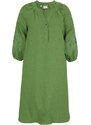 bonprix Lněné šaty s děrovanou výšivkou Zelená