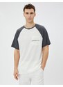 Koton Motto Embroidered T-Shirt Raglan Sleeve Pocket Detailed Crew Neck
