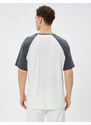 Koton Motto Embroidered T-Shirt Raglan Sleeve Pocket Detailed Crew Neck